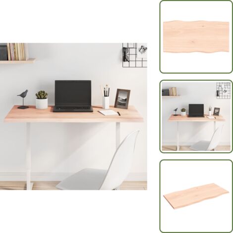The Living Store Piano per Tavolo 100x50x2 cm in Rovere Non Trattato Bordi Vivi - Tavolo in legno
