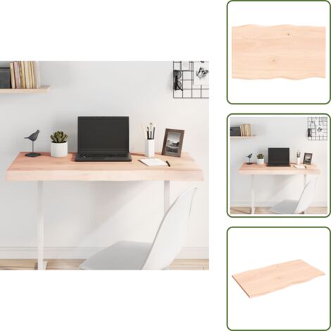 The Living Store Piano per Tavolo 100x60x2 cm in Rovere Non Trattato Bordi Vivi - Tavolo in legno