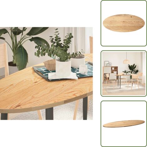 The Living Store Piano per Tavolo 140x60x2 cm in Rovere Massello Ovale - Tavolo in legno