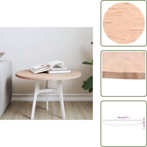 The Living Store Piano per Tavolo Ø50x1,5 cm Rotondo in Legno Massello di Faggio - Tavolo rotondo