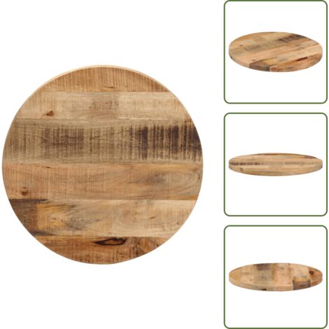 The Living Store Piano per Tavolo Ø 50x3,8cm Rotondo Legno Massello Grezzo Mango - Tavolo in legno