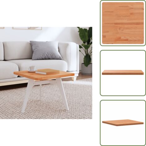 The Living Store Piano per Tavolo 50x50x2,5 cm Quadrato Legno Massello di Faggio - Tavolo in legno
