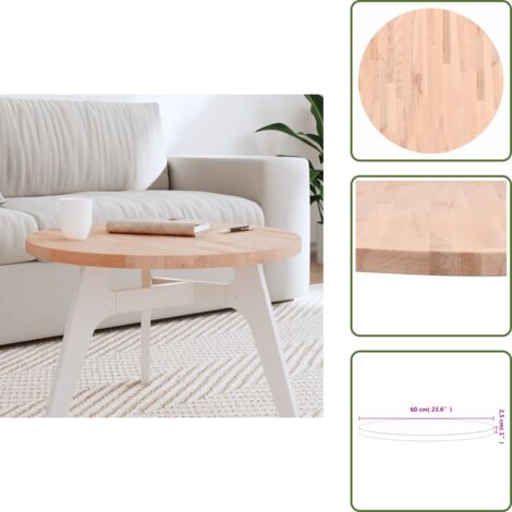The Living Store Piano per Tavolo Ø60x2,5 cm Rotondo in Legno Massello di Faggio - Tavolo rotondo