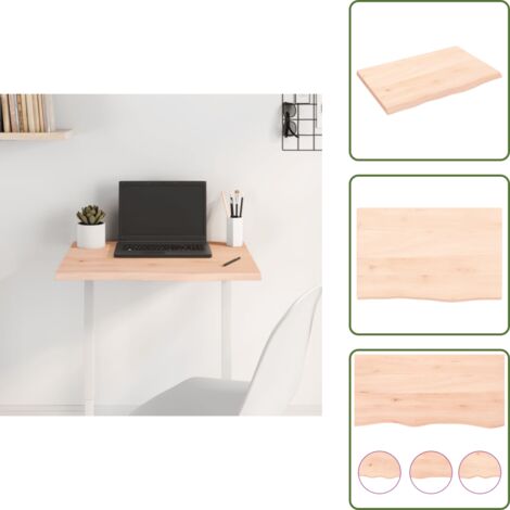 The Living Store Piano per Tavolo 60x40x2 cm in Rovere Massello Non Trattato - Piano per Tavolo