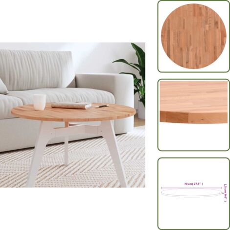 The Living Store Piano per Tavolo Ø70x1,5 cm Rotondo in Legno Massello di Faggio - Tavolo rotondo