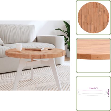 The Living Store Piano per Tavolo Ø70x4 cm Rotondo in Legno Massello di Faggio - Tavolo rotondo
