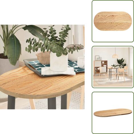 The Living Store Piano per Tavolo 80x40x2 cm in Rovere Massello Ovale - Tavolo in legno