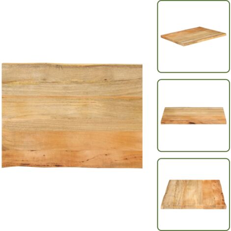 The Living Store Piano per Tavolo 90x60x2,5cm Bordi Vivi in Legno Massello Mango - Tavolo in legno