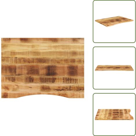 The Living Store Piano Scrivania con Curva 110x80x2,5cm Massello Grezzo di Mango - Piano in legno