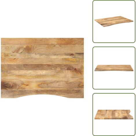 The Living Store Piano Scrivania con Curva 110x80x2,5cm Massello Grezzo di Mango - Piano in legno