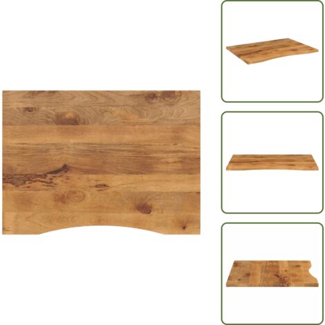 The Living Store Piano Scrivania con Curva 110x80x2,5cm Massello Grezzo di Mango - Piano in legno
