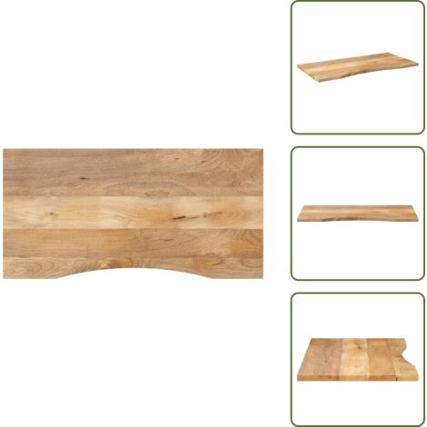 The Living Store Piano Scrivania con Curva 120x60x2,5cm Massello Grezzo di Mango - Piano in legno
