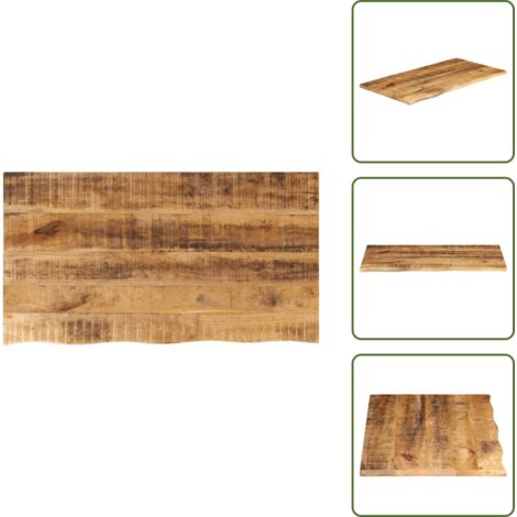 The Living Store Piano Tavolo 100x60x2,5cm Bordi Vivi Legno di Mango Grezzo - Piano in legno grezzo