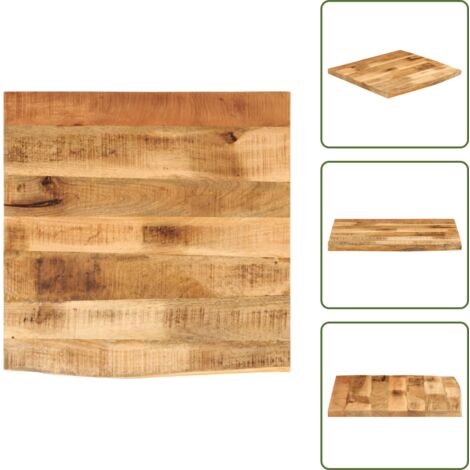 The Living Store Piano Tavolo 40x40x2,5 cm Bordi Vivi Legno di Mango Grezzo - Piano in legno