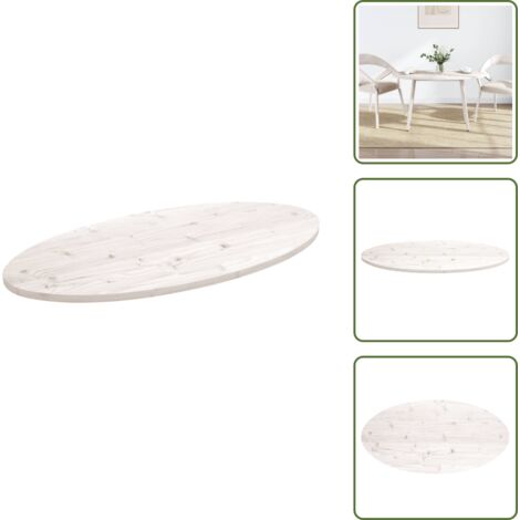The Living Store Piano Tavolo Bianco 100x50x2,5 cm Legno Massello di Pino Ovale - Piano in legno