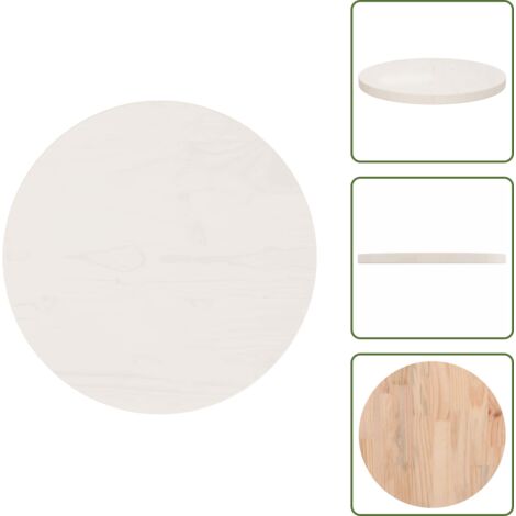 The Living Store Piano Tavolo Bianco Ø40x2,5 cm in Legno Massello di Pino - Tavolo da pranzo