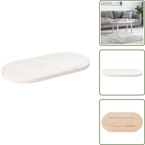 The Living Store Piano Tavolo Bianco 60x30x2,5cm in Legno Massello di Pino Ovale - Piano in legno