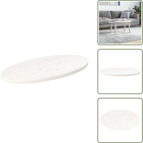 The Living Store Piano Tavolo Bianco 80x40x2,5cm in Legno Massello di Pino Ovale - Piano in legno