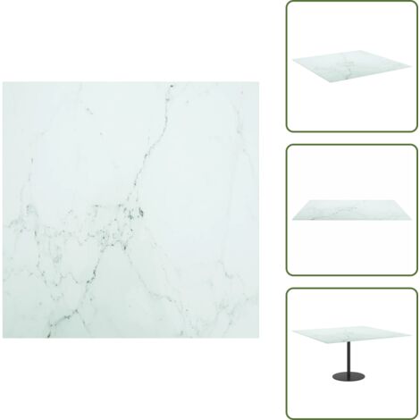 The Living Store Piano Tavolo Bianco 80x80 cm 6 mm Vetro Temperato Design Marmo - Piano tavolo marmo