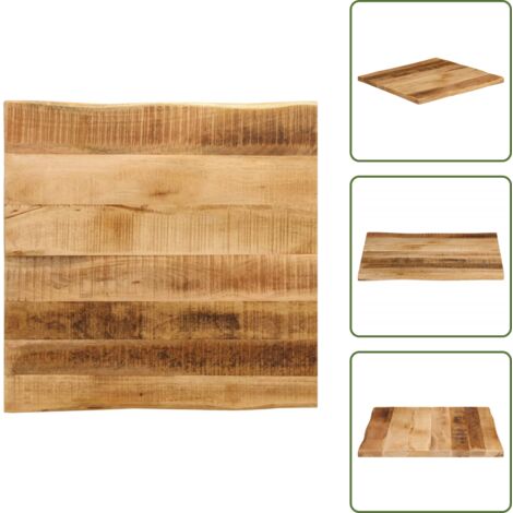 The Living Store Piano Tavolo Bordi Vivi 60x60x2,5cm Legno Massello Mango Grezzo - Piano in legno mango