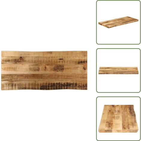 The Living Store Piano Tavolo Bordi Vivi 90x40x3,8cm Legno Massello Mango Grezzo - Piano in legno