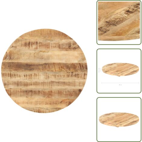 The Living Store Piano Tavolo in Legno Massello di Mango Rotondo 25-27 mm 80 cm - Piano in legno mango