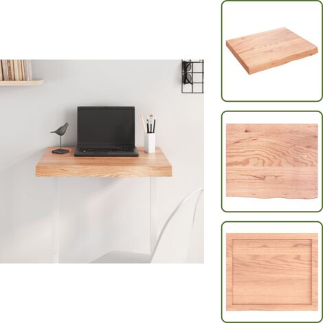The Living Store Piano Tavolo Marrone 60x50x(2-6) cm Massello Rovere Trattato - Piano in rovere