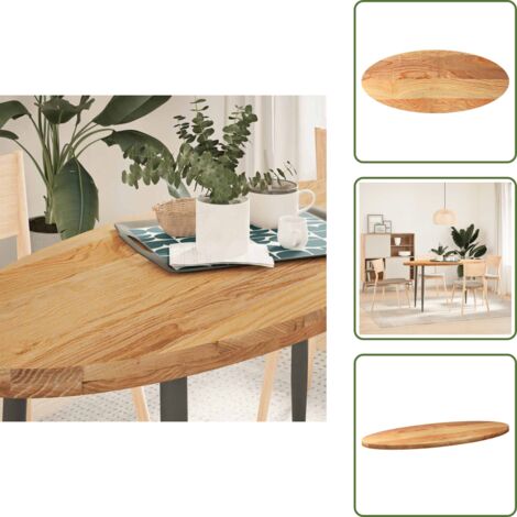 The Living Store Piano Tavolo Marrone Chiaro 140x60x4cm in Rovere Massello Ovale - Piano in legno