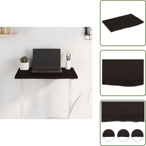 The Living Store Piano Tavolo Marrone Scuro 60x40x2cm Rovere Massello Trattato - Piano in rovere