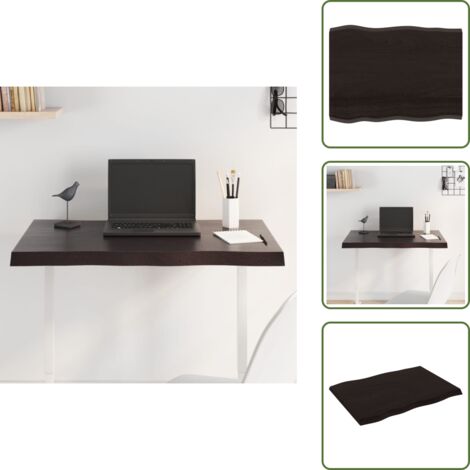 The Living Store Piano Tavolo Marrone Scuro 80x60x(2-4)cm in Rovere Non Trattato - Piano in legno