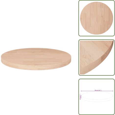 The Living Store Piano Tavolo Rotondo Ø30x2,5 cm Massello di Rovere Non Trattato - Piano in legno massello