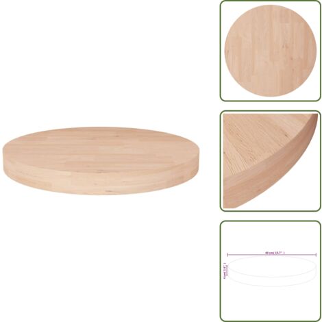 The Living Store Piano Tavolo Rotondo Ø40x4 cm Massello di Rovere Non Trattato - Tavolo in legno massello