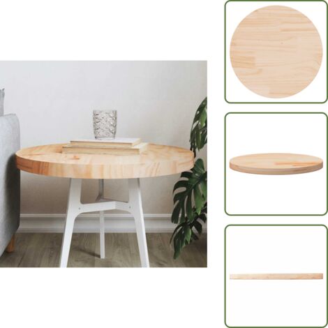 The Living Store Piano Tavolo Rotondo Ø50x3 cm in Legno Massello di Pino - Piano in legno massello