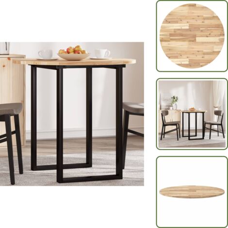 The Living Store Piano Tavolo Rotondo Ø80x2 cm in Legno Massello di Acacia - Tavolo rotondo