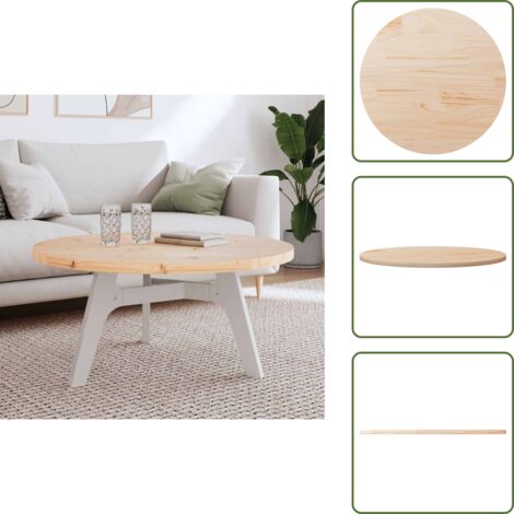The Living Store Piano Tavolo Rotondo Ø90x3 cm in Legno Massello di Pino - Piano in legno