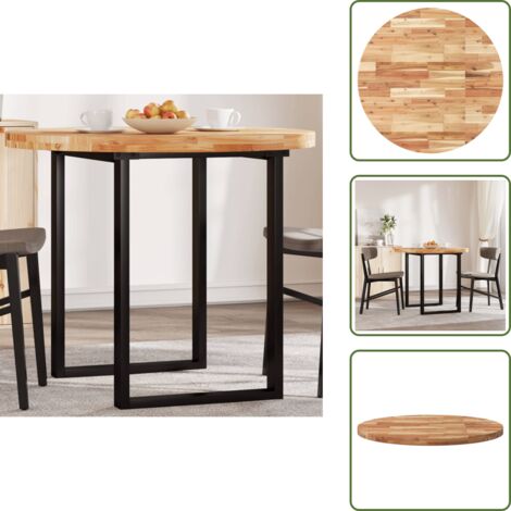 The Living Store Piano Tavolo Rotondo Ø90x4 cm in Legno Massello di Acacia - Tavolo rotondo