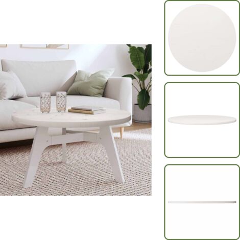 The Living Store Piano Tavolo Rotondo Bianco Ø80x3 cm in Legno Massello di Pino - Tavolo da pranzo in legno