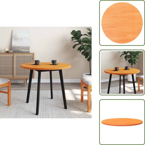 The Living Store Piano Tavolo Rotondo Marrone Cera Ø80x2,5cm Legno Massello Pino - Piano in legno