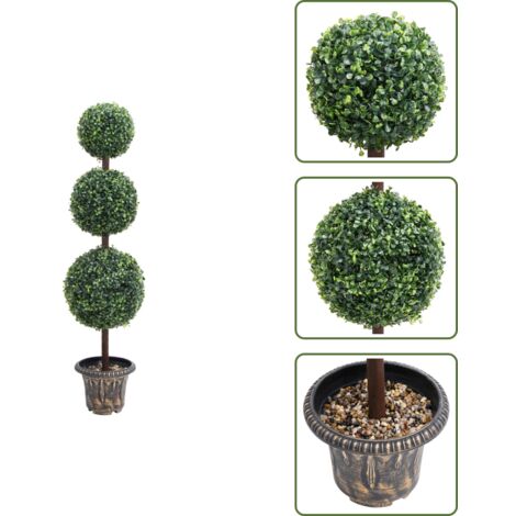 The Living Store Pianta di Bosso Artificiale a Sfera con Vaso Verde 118 cm - Bosso artificiale