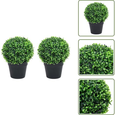 The Living Store Piante di Bosso Artificiale 2 pz a Sfera con Vaso Verde 37 cm - Bosco artificiale