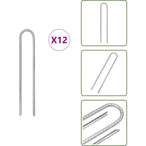 The Living Store Picchetti Tenda 12 pz a Forma di U 30 cm Ø7 mm Acciaio Zincato - Ancoraggio da terra