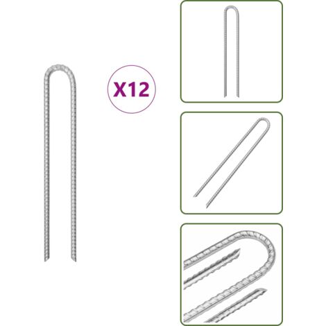 The Living Store Picchetti Tenda 12 pz Forma di U 41,5 cm Ø12 mm Acciaio Zincato - Ancoraggio da terra