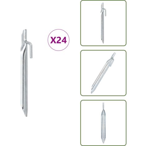 The Living Store Picchetti Tenda 24pz a Forma di V 17 cm Ø20 mm Acciaio Zincato - Ancoraggio da terra