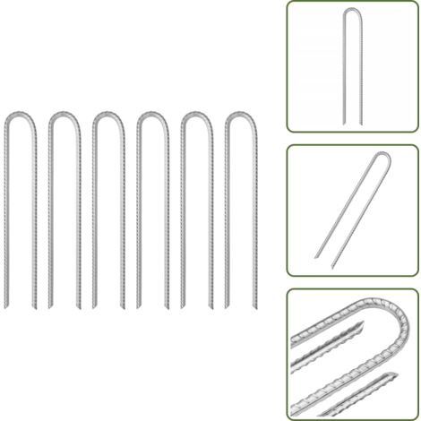 The Living Store Picchetti Tenda 6 pz a Forma di U 37 cm Ø10 mm Acciaio Zincato - Ancoraggio da terra