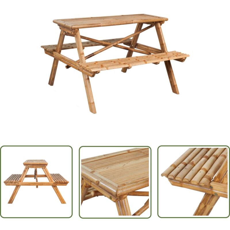 The Living Store - Table de pique-nique 115x115x81 cm Bambou - Table De Pique-nique - Table Extérieure - Meubles De Jardin - Table En Bambou