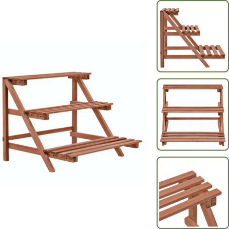 The Living Store Piedistallo per Piante a 3 Mensole in Legno di Cedro 48x45x40cm - Mensole per piante