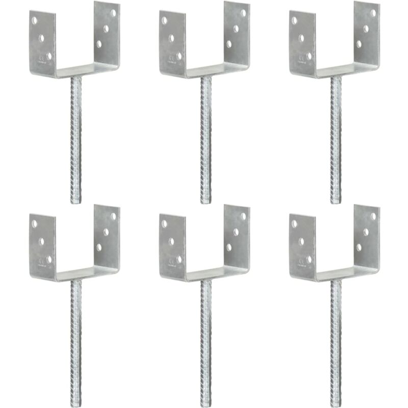 Piquets de clôture 6 pcs Argenté 12x6x30 cm Acier galvanisé The Living Store