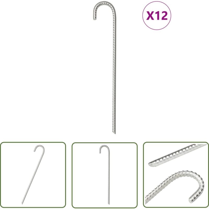 The Living Store - Piquets de tente 12 pcs 37 cm Ø10 mm acier galvanisé - Piquets De Tente - Piquets De Camping - Accessoires De Tente - Fixation De