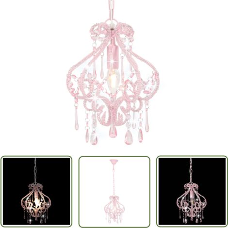 The Living Store Plafonnier avec perles Rose Rond E14 - Luminaire Suspendu - Lampadaire - Plafond Rose - Luminaire Moderne - Décoration Intérieure