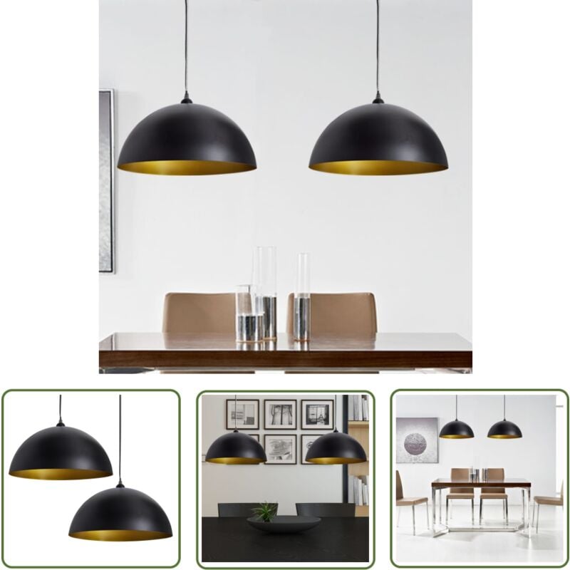 The Living Store - Plafonniers 2 pcs Hauteur réglable Semi-sphérique Noir - Luminaire Intérieur - Plafonnier - Lustre - Éclairage Intérieur